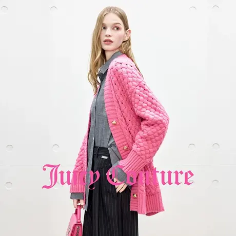 Juicy Couture橘滋外套女2025年秋季新款玫红宽松慵懒针织开衫商品大图