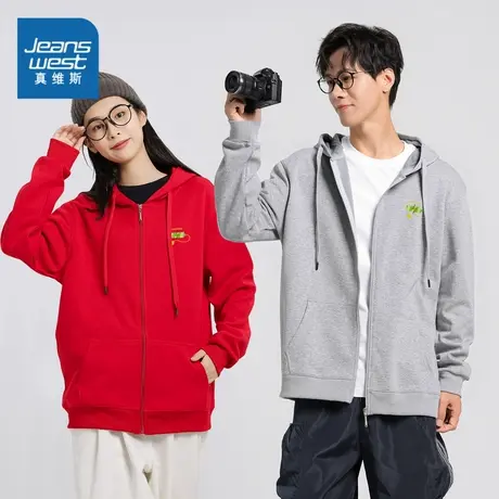 LE真维斯宽松印花情侣款长袖连帽外套2025春季新款男女同款上衣商品大图