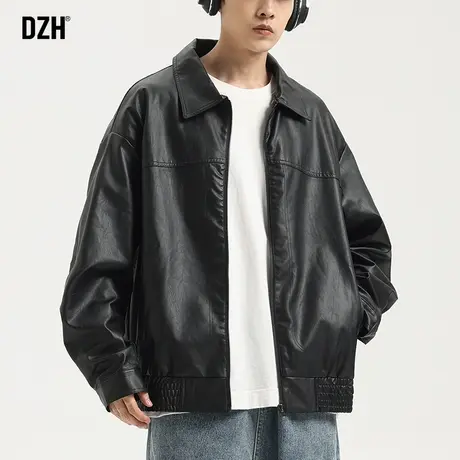 男士黑色皮衣外套男春秋款痞帅高级感男装新款2023爆款PU机车夹克商品大图