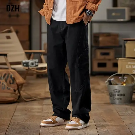 男士纯棉裤子男款秋季美式高街2023新款黑色休闲裤直筒宽松伐木裤商品大图