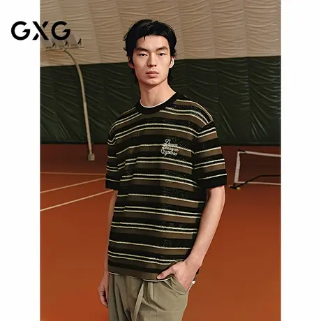 GXG男装 圆领T恤条纹短袖针织 2025年夏季新品G25X442123图片