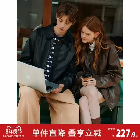 唐狮26春季新款情侣仿皮衣外套夹克翻领男女皮衣酷潮情侣外套上衣商品大图