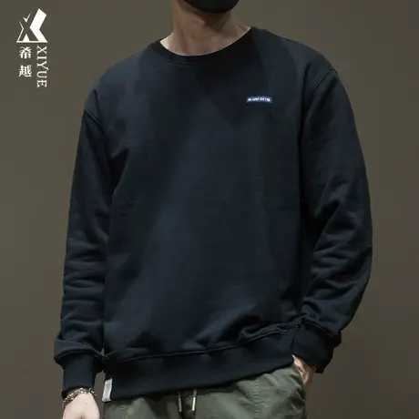 针织卫衣男士宽松大码美式潮牌圆领长袖男加绒加厚内搭打底衫上衣图片