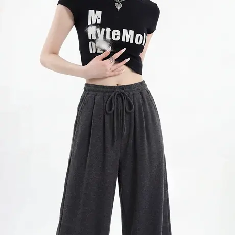 唐狮官方阔腿糯米裤女2026新款春季薄款裤子高腰慵懒直筒休闲裤VC图片