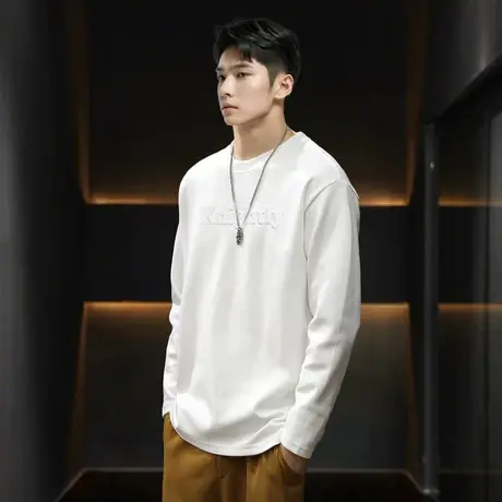 唐狮春秋款男士t恤长袖大文字潮款纯棉T恤男宽松上衣外套打底TE图片