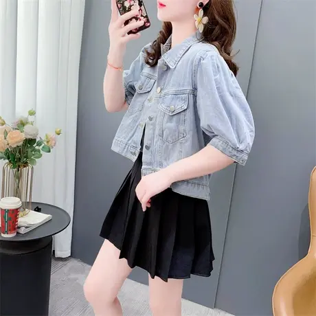 泡泡袖牛仔外套女夏季新款短袖韩版宽松设计感小个子网红百搭上衣商品大图