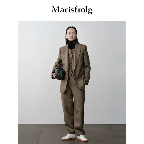 【商场同款】玛丝菲尔2023年冬季新款软木棕色假两件羊毛西装外套商品大图