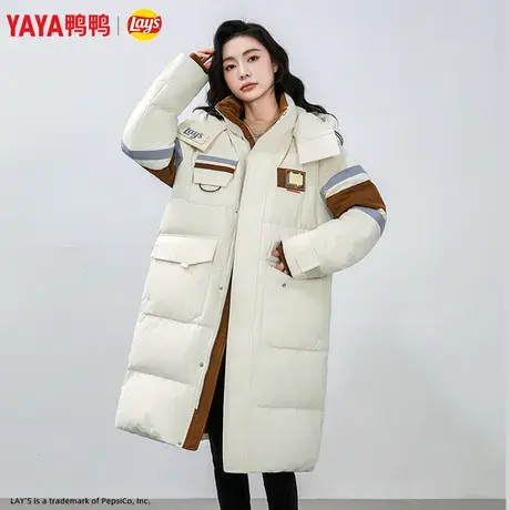 【双十一预售】鸭鸭万茜明星同款乐事情侣羽绒服女长款连帽外套C图片