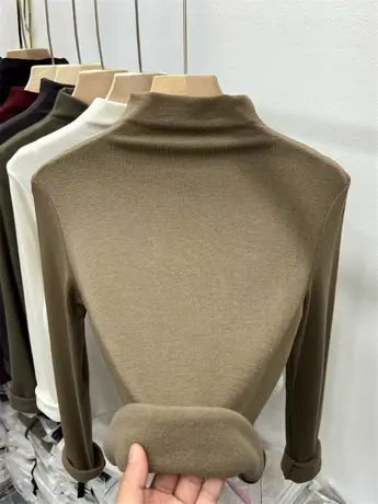 半高领羊绒内搭保暖针织T恤女2023秋冬爆款修身流行薄绒打底上衣商品大图