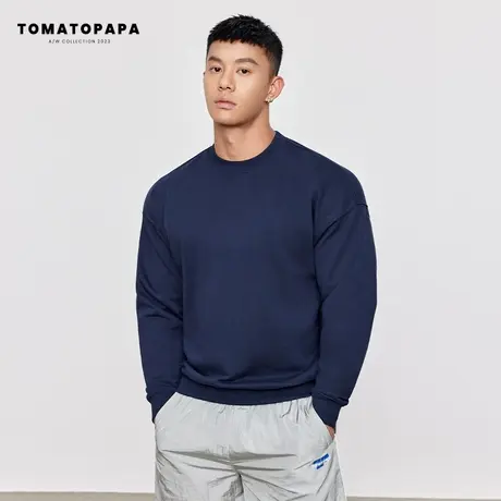 TOMATOPAPA秋季新款纯色卫衣圆领棉基础百搭宽松青年潮流时尚上衣图片