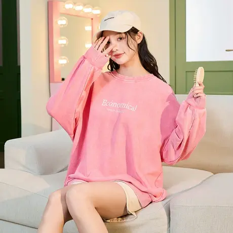 唐狮女款卫衣春秋季圆领宽松设计感简约韩系慵懒风套头上衣外套商品大图