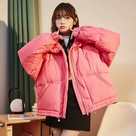 唐狮连帽短款羽绒服女冬装新款时尚厚羽绒服外套保暖百搭面包服潮图片