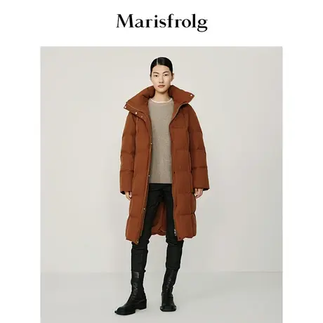 【商场同款】玛丝菲尔冬新款焦糖色连帽中长款白鹅绒羽绒服女商品大图