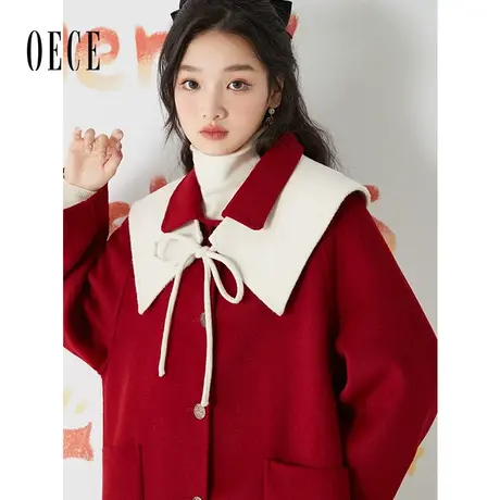 Oece高级感呢大衣冬季新款女装复古双面羊毛呢外套中长款图片