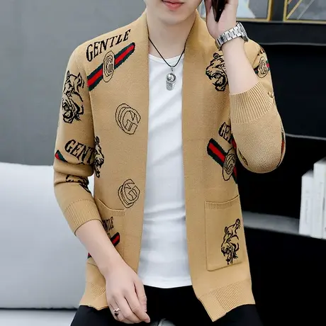 学生修身针织开衫外套男士秋季潮牌休闲帅气男装时尚V领毛线上衣商品大图