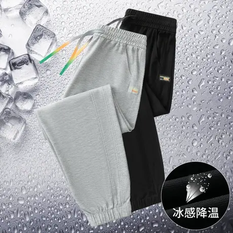 长裤子男士休闲裤夏季薄款冰丝凉感小脚束脚九分裤运动速干裤卫裤图片