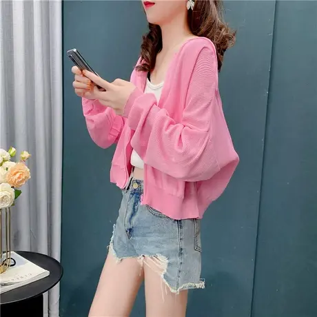 夏季2023年新款宽松短款运动休闲连帽气质针织开衫女士长袖小外套商品大图