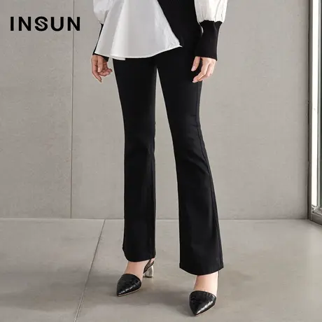 恩裳春季修身显瘦黑色裤喇叭裤商品大图