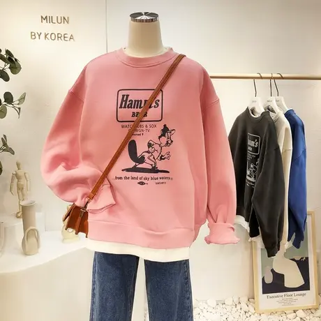 ins学院风加绒卫衣秋冬款韩国东大门慵懒休闲假两件套装卫衣宽松图片