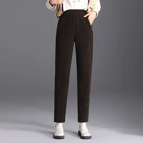 时尚哈伦裤女秋冬2023新款松紧高腰显瘦加绒直筒小脚裤百搭休闲裤图片