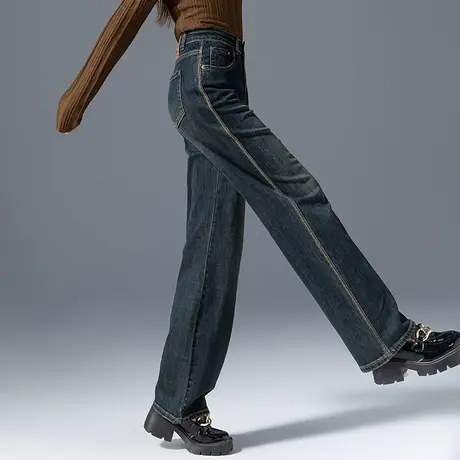 复古高腰阔腿牛仔裤女2024新款春秋女裤显瘦裤子拖地裤宽松直筒裤图片