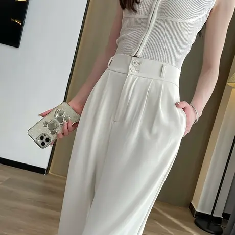 白色阔腿裤女2024年春秋新款高腰垂感高级感休闲西装窄版直筒裤薄图片