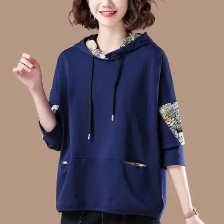 连帽卫衣女春秋新款加肥加大码女装宽松中年妈妈休闲百搭显瘦上衣商品大图