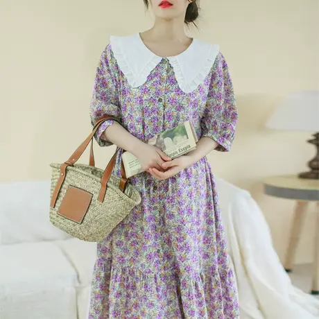 【买一送一】夏新款优雅气质花朵娃娃领田园度假风连衣裙商品大图