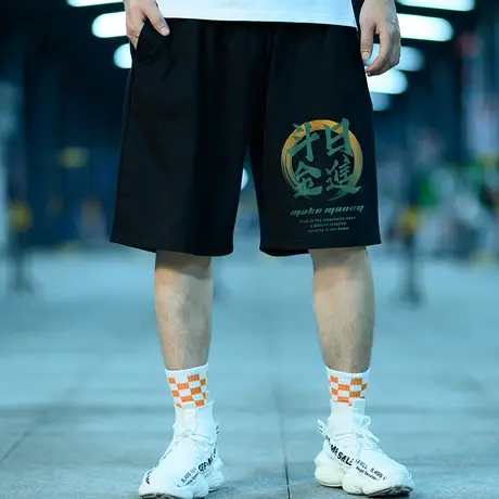 胖子五分裤潮牌嘻哈加肥加大码裤宽松篮球运动情侣国潮短裤男潮流图片