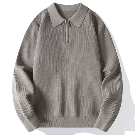 2022秋冬新款polo领男士长袖毛衣打底衫宽松纯色上衣潮流针织衫商品大图