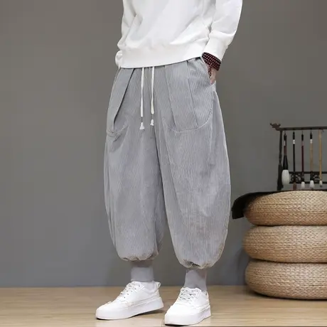 秋冬男休闲裤中国风宽松长裤灯芯绒飞鼠裤萝卜裤加肥加大码哈伦裤商品大图