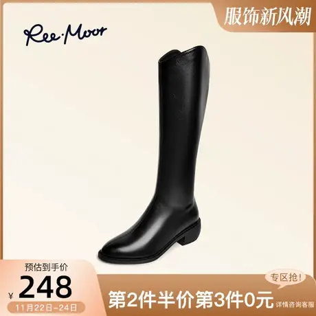 REEMOOR秋冬小个子显瘦显腿长高跟V口骑士靴棕色长筒靴瘦瘦靴女商品大图