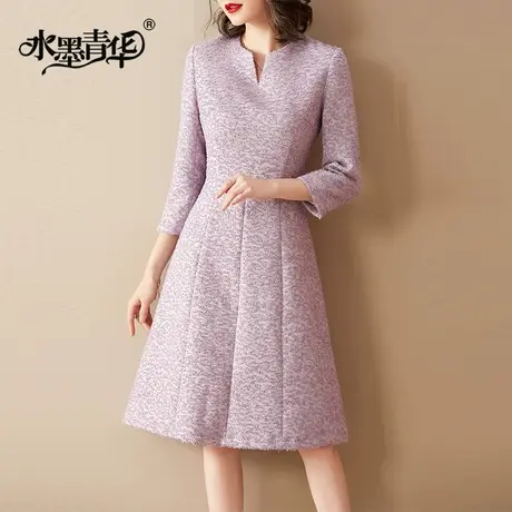 【1件7.9折】春季新品修身淑女风打底裙时尚流行百搭提花连衣裙商品大图