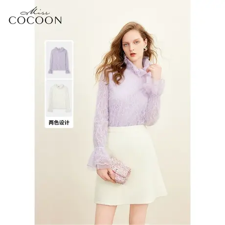 missCOCOON时尚百搭气质上衣2023冬装新款女装花边领设计感雪纺衫商品大图