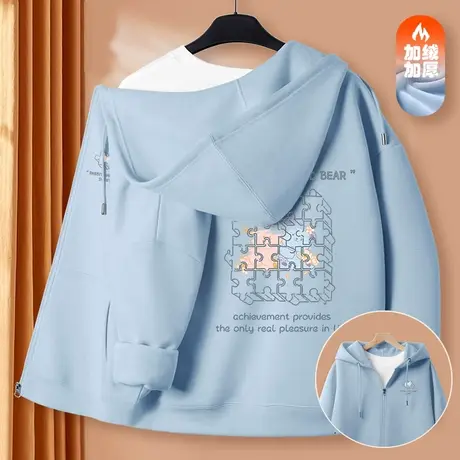 设计感连帽开衫卫衣女秋冬加绒加厚小个子外套2023年新款冬季宽松商品大图