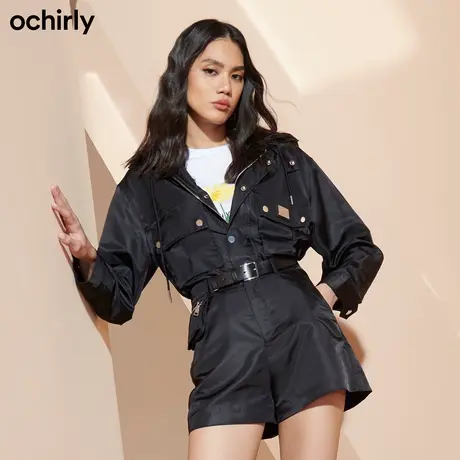 【呼呼严选专享】欧时力 工装夹克风衣外套春装连帽休闲设计图片