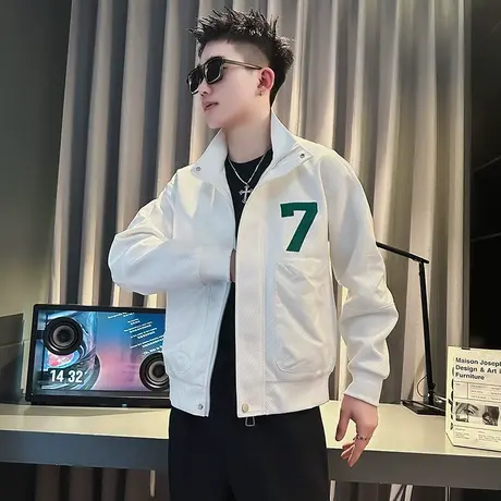 春秋季个性外套男痞帅潮牌重磅褂子2023新款男装上衣休闲立领夹克商品大图