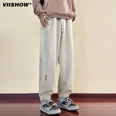 VIISHOW加绒加厚休闲裤男士秋冬季潮流保暖卫裤宽松百搭束脚裤子商品大图