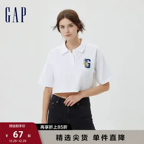 Gap女装夏季新款辣妹风显白LOGO水洗棉短款POLO衫休闲上衣598261图片