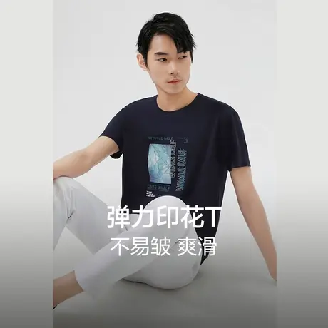 红豆冰丝凉感短袖t恤男23夏季新品圆领印花体恤青年纯色打底衫商品大图