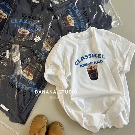 韩系chic简约风纯棉t恤女白色ins潮夏季港味宽松小众短袖正肩上衣商品大图