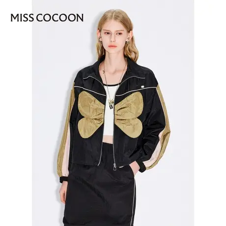 MISSCOCOON【反叛风潮】24春新款撞色立体蝴蝶结休闲运动短外套图片