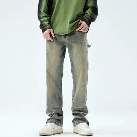 美式复古工装牛仔裤男潮牌春秋季新款休闲高个子加长版直筒裤子商品大图