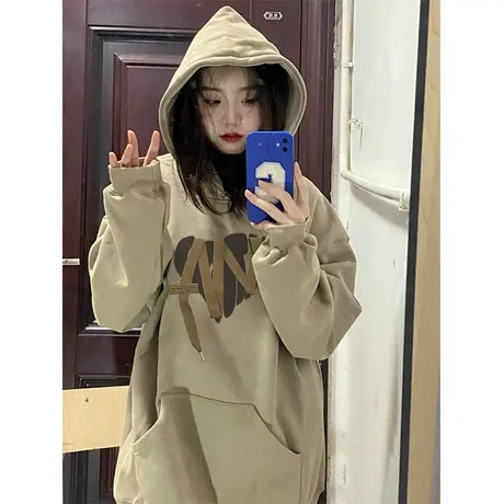 hiphop美式复古连帽卫衣女春秋季薄款宽松慵懒风chic早秋外套潮牌图片