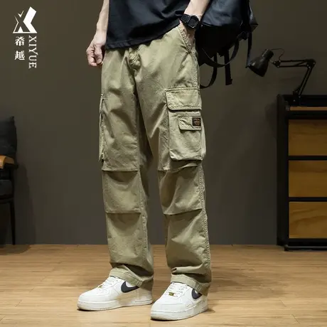 希越多口袋工装裤男2024春季潮牌美式长裤休闲男士宽松大码伞兵裤商品大图