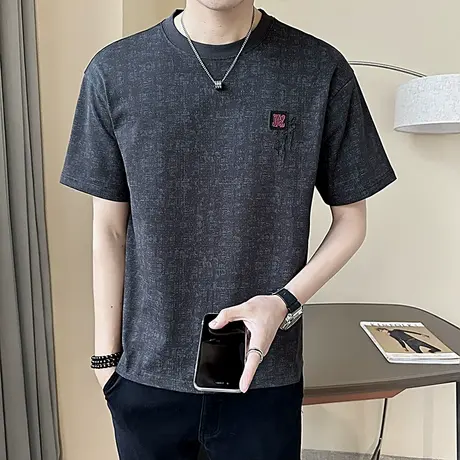 短袖T恤男夏季2024新款潮牌满印个性上衣时尚宽松休闲半袖内搭T恤商品大图