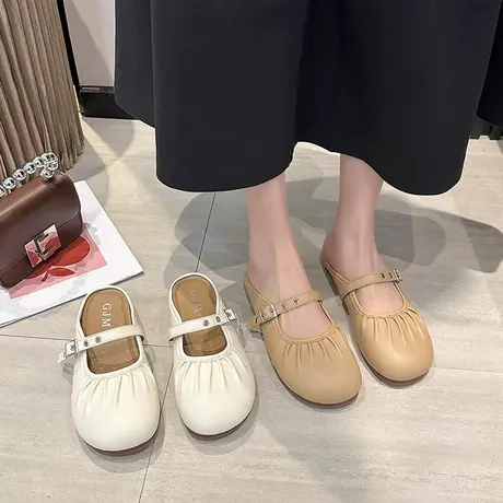 爆款包头半拖鞋女外穿2024新款春夏季法式褶皱单鞋轻便透气拖鞋潮商品大图