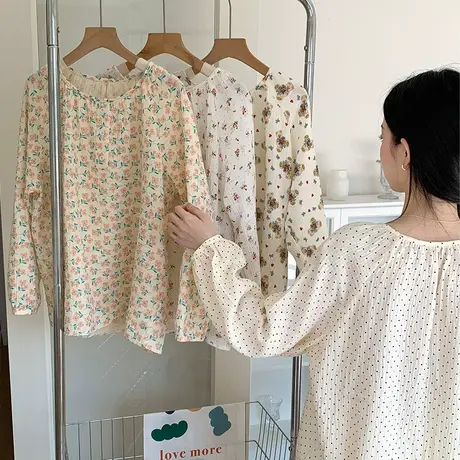 日系ins风睡衣女春秋纯棉纱布可外穿甜美学生长袖套装商品大图