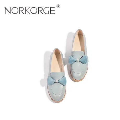 2023新款春复古仙女蓝色乐福鞋单鞋女鞋真圆头粗跟厚底温柔奶奶鞋图片