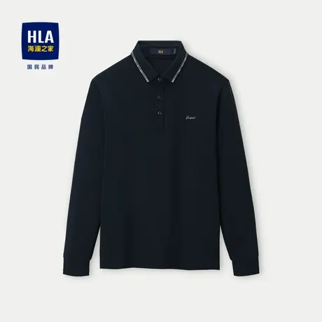 HLA/海澜之家休闲长袖POLO衫23秋新款撞色翻领时尚小标弹力上衣男图片
